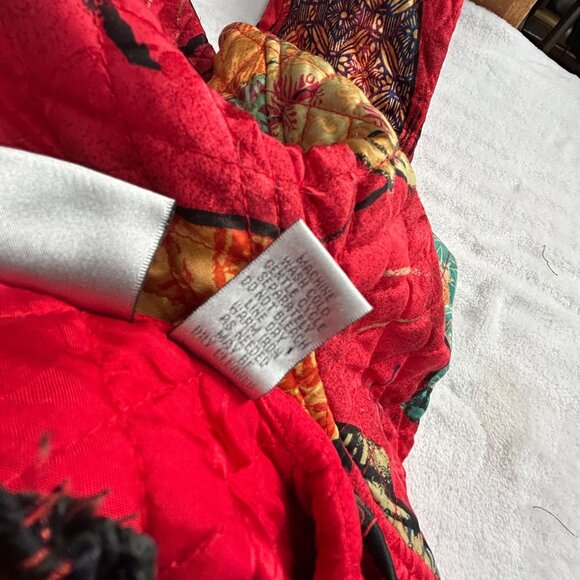 Chico's Womens Quilted Lantern Print Jacket Size 2 Red Silk Zip Up Lightweight - Picture 4 of 8